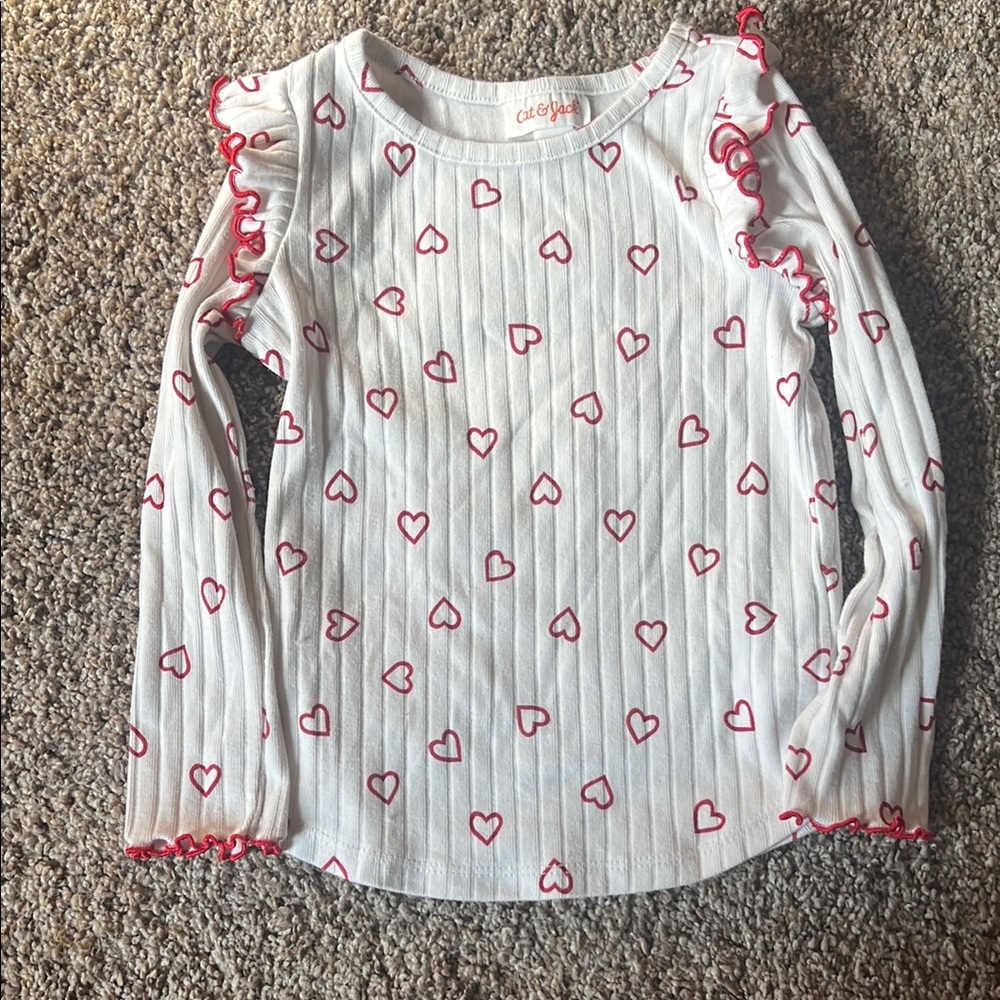 Cat & Jack White Long Sleeve with Red Hearts